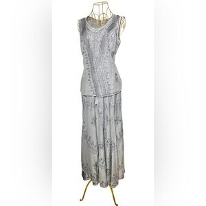 Rare Find—Vintage Braja Embroidered Boho Top & Skirt SET, Gray & Silver, Medium